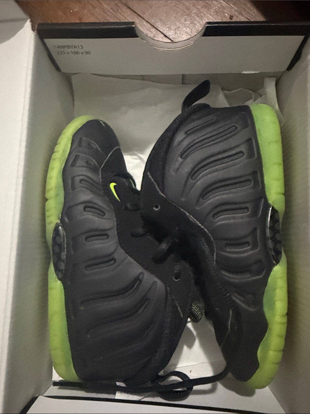 Nike Kids Black Foamposite with Neon Green Sole